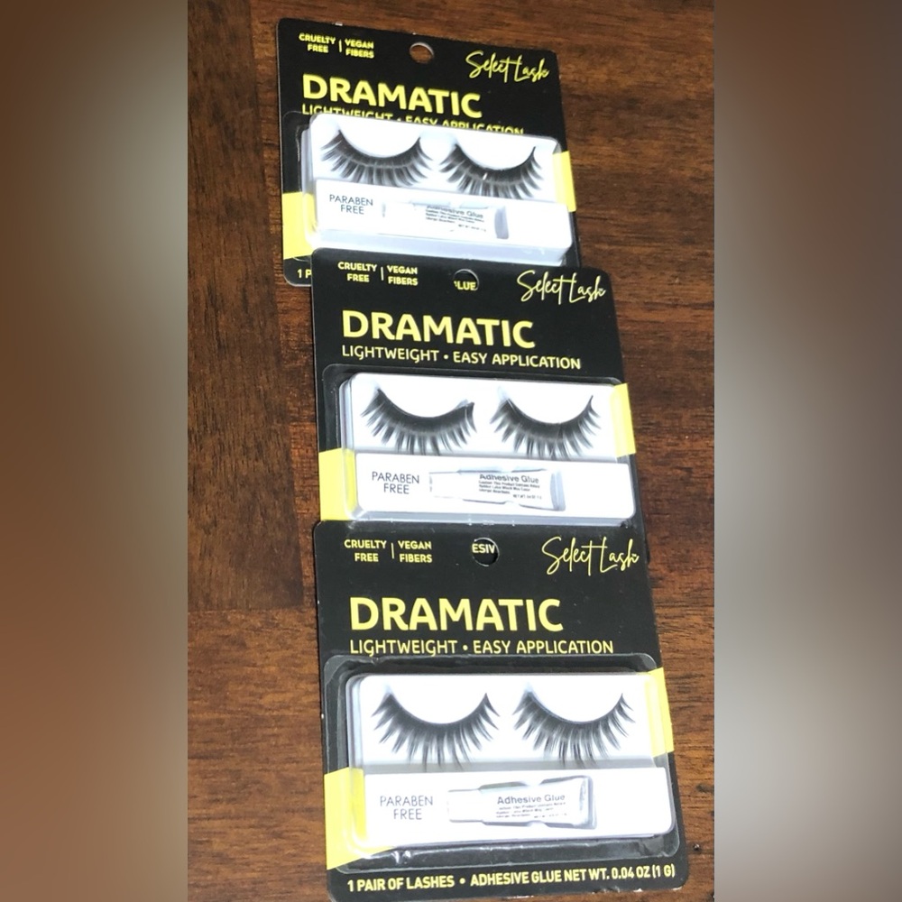 Select lash Dramatic 3pairs  Lashes Cruelty Free Vegan Fibers + glue.0.04